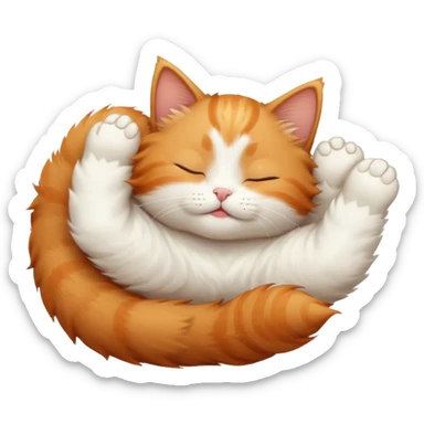 ginger and white small cat in funny positions upside down with eyes closed sticker