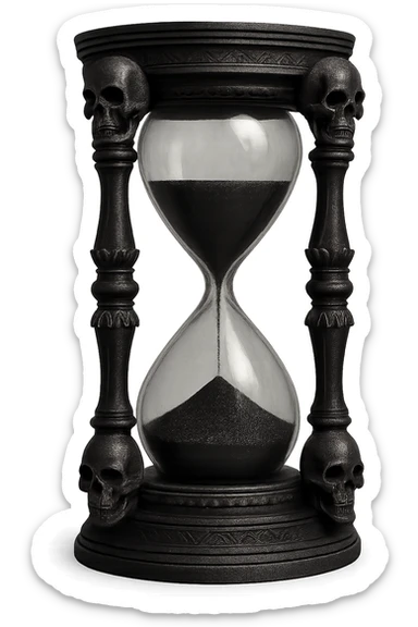 realistic goth black hourglass, highly detailed, no background sticker