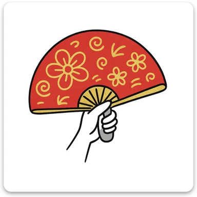 Add gold details to the red hand fan in the style of hand drawn notion doodles. Keep the doodle style. sticker