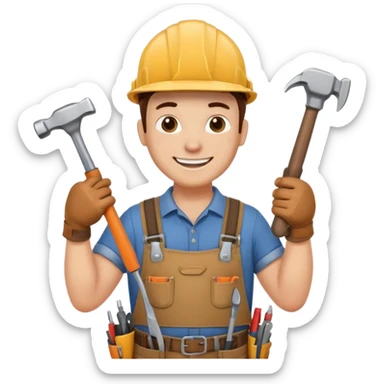 a handyman holding a hammer and a screwdriver sticker