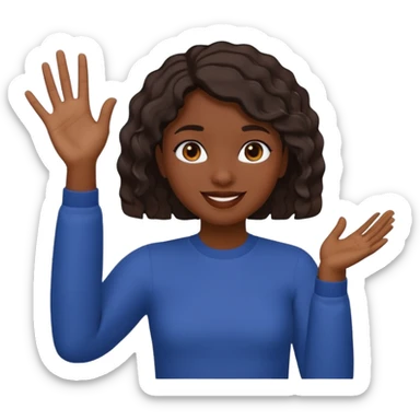 فتاة سمراء البشره ذات شعر قصير مموج ترفع يدها اليمين 🫷🏻هكذا وتعمل حركات ببوجها نفس الاموجي 😜 sticker