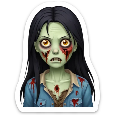 mulher zumbi cabelo liso tamanho grande preto sticker