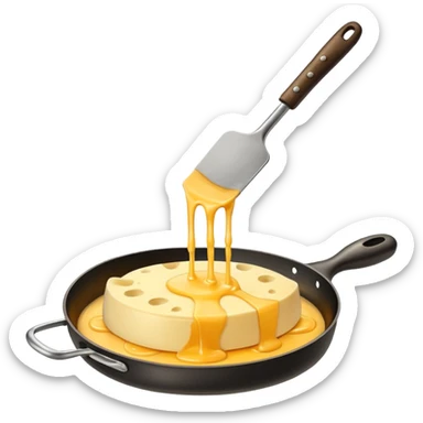 Emoji of raclette cheese being scraped with a metal spatula, melted cheese flowing, warm golden colors, modern emoji style, clean outlines, transparent background sticker