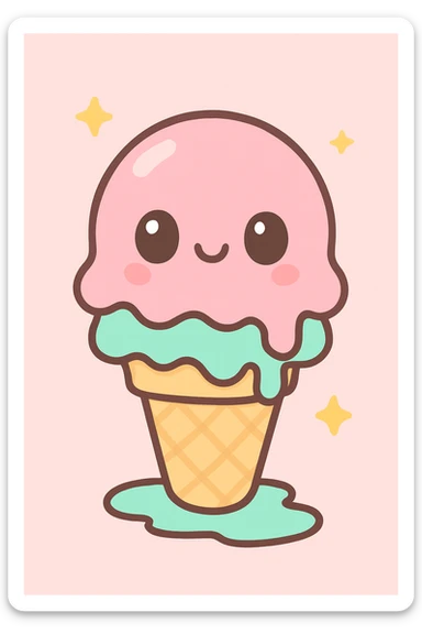 melting ice cream cone, kawaii style sticker
