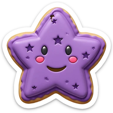 realistic pastel purple cookie with a soft, crumbly texture, fine surface cracks, matte baked finish, star-shaped jam cutout revealing glossy dark berry filling sticker