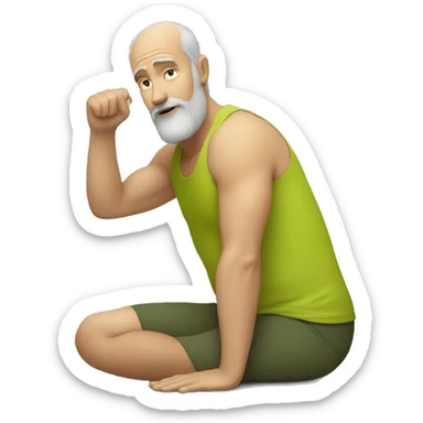 white bearded man doing yoga wearing a chartreuse tank top  sticker