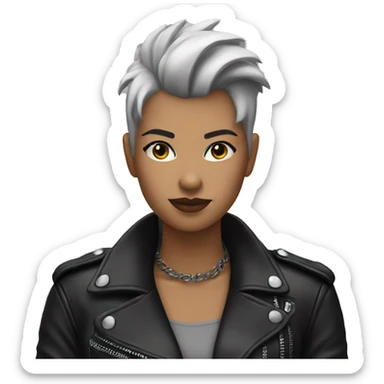 monochrome girl with black hair Mohawk in leather jacket  sticker