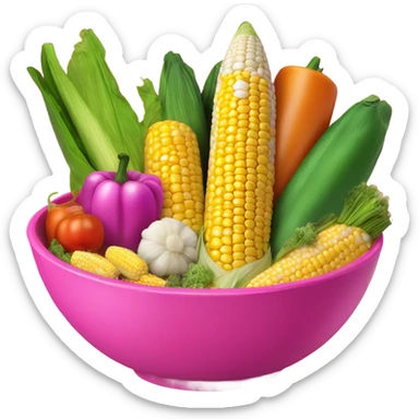 Hot pink bowl of corn on the cob and other vegetables  sticker