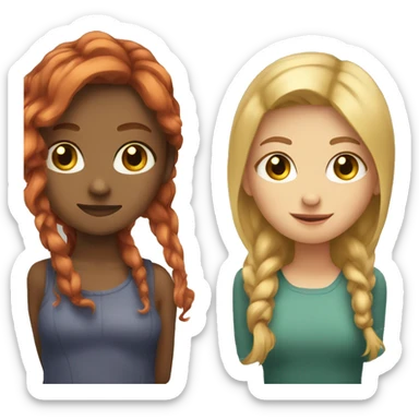 a girl with short red hair hugging girl with long dirty blonde hair sticker