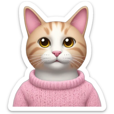 Pink cat in white knitted sweater sticker