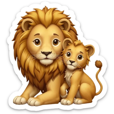 lion with a  cub playing sticker