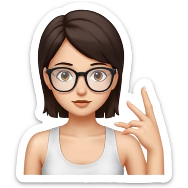 Girl with glasses, white tank top, dark brown hair. sticker