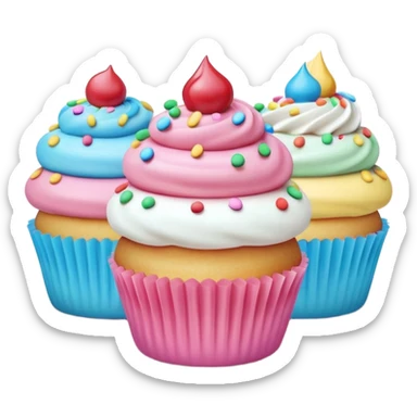 A 3D cartoon poster design advertising cupcakes, with bright pastel colors, clean text and borders, soft background, realistic Memoji-style layout. sticker