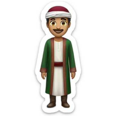 A Qatari man in traditional attire in the colors of the Palestinian flag sticker