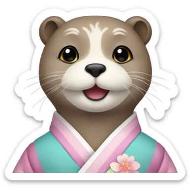 An otter face dressed in pastel-colored traditional Korean hanbok sticker