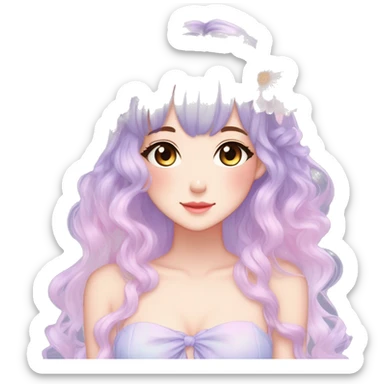 gorgeous pretty attractive anime lady beautiful pastel-gradient hair with a gorgeous dress fairycore cottagecore pastelcore detailed high quality trending VOGUE aesthetic full body sticker