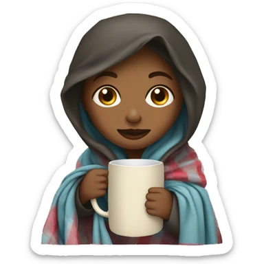 girl drinking out of mug and she’s wrapped up in a blanket sticker