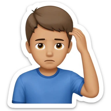 boy thinking about something and scraching his head sticker