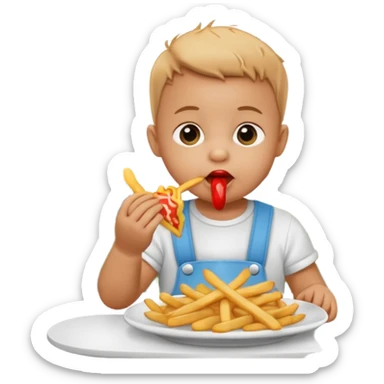 Transformer cette personne en bébé  occuper à  manger des fritte a bruxelles, devant latomium sticker