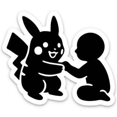 Pikachu playing with a child, filled icon with clear details sticker