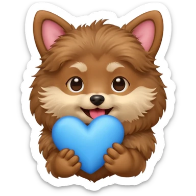 small dog holding a blue heart in its mouth, emoji style sticker