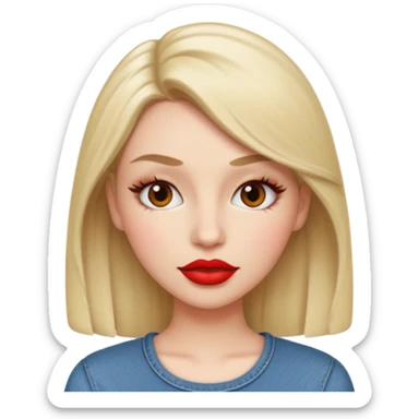 in the style of apple IOS emojis, give me a girly whole person emoji, with big red lips and eyelashes, and hour-glass curvy frame in a neutral pose sticker