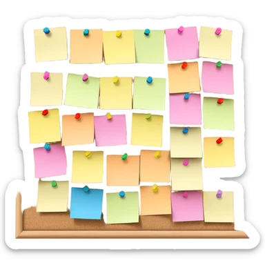 bulletin board with sticky notes pinned to it sticker