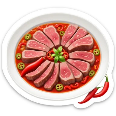 Fuqi Feipian sliced beef and offal in chili oil, simplified emoji style with bold outlines and bright colors, cartoon style Husband and Wife Lung Slices appetizer sticker