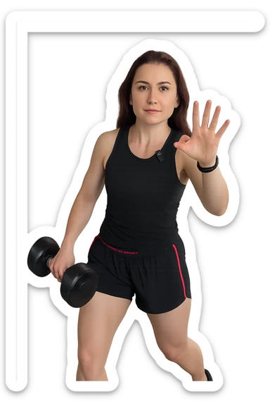 Allenamento ad alta intensità donna mentre fa pesi con in mano due manubri sticker