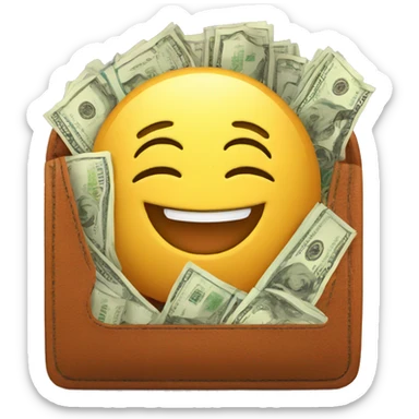 full of money wallet with happy emotion sticker