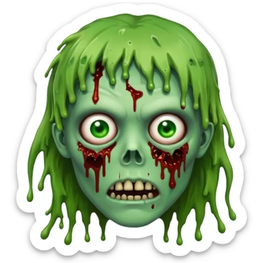 zombie slime youthful face, messy brown fringe, sticker