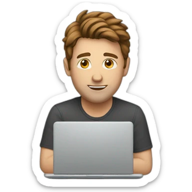 white man, with brown hair, behind the laptop sticker
