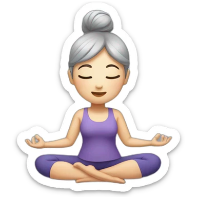 Chinese lady with gray hair doing yoga sticker