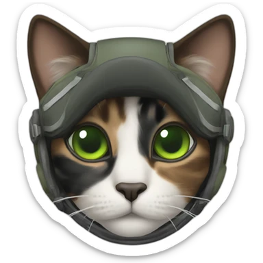 black, brown and grey calico cat without any white and with green eyes dressed as a pilot sticker
