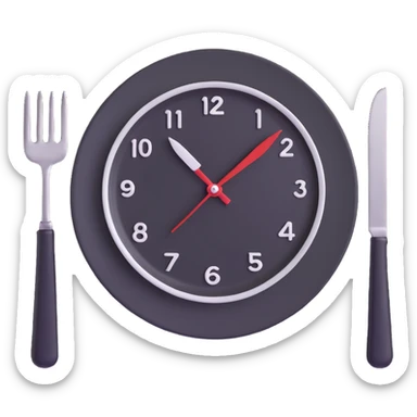 clock with a plate and fork and knife, symbolizing intermittent fasting sticker