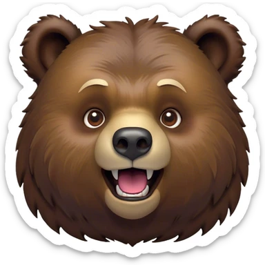 Cinematic Comical Grizzly Bear Portrait Emoji, Head tilted dramatically with an exaggeratedly amused expression, featuring a striking, rugged deep brown fur with bold fur texture, wide, expressive eyes filled with playful disbelief, Simplified yet hilariously expressive features, highly detailed, glowing with a slightly sassy glow, high shine, dramatic yet playful, stylized with an air of cheeky wilderness mischief, bright and endearing, soft glowing outline, capturing the essence of a spirited and over-the-top grizzly, so meme-worthy it feels like it could roar its way into internet fame instantly! sticker