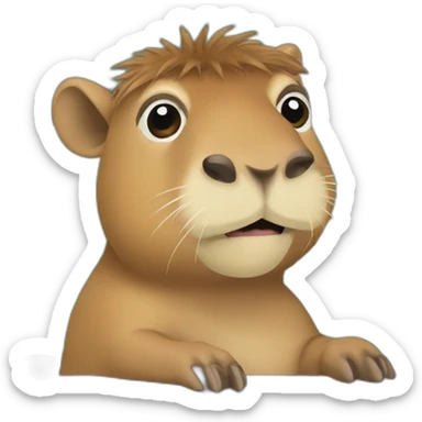 Capybara behind the laptop working sticker