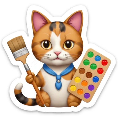 A cat holding brushes and a colour pallete because he is an artist sticker