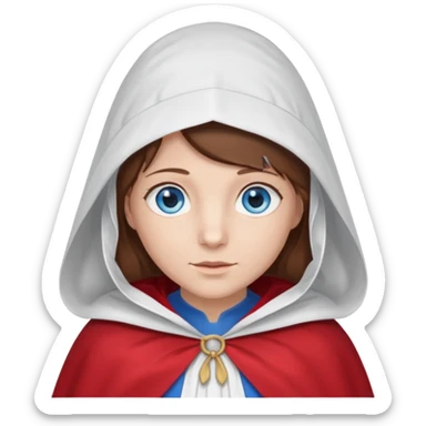 Handmaids tale Caucasian blue eyes brown hair wearing white bonnet and red cape emoji sticker