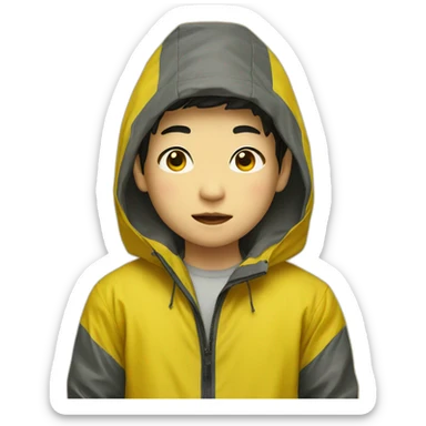 chinese boy with thick lip wearing yellow rain jacket sticker