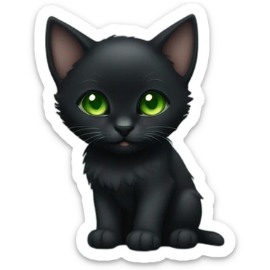 Total Black kitten with green eyes an big ears sticker