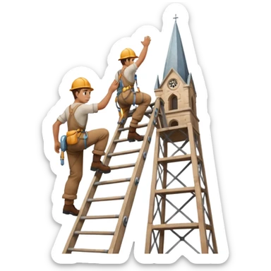 steeplejack man on a ladder beside a spire sticker