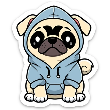 pug dog wearing a hoodie, pug life sticker