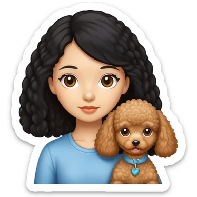 Girl long black hair, brunette and apricot toy poodle sticker