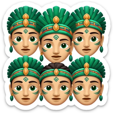 Elegant Mayan face with different emotional expressions, clean sophisticated design, strictly white and dark green colors sticker