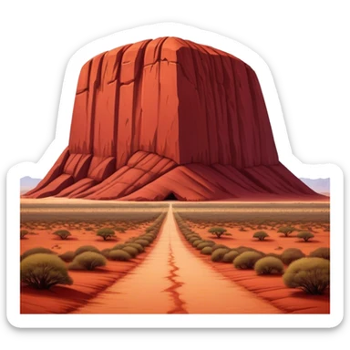 Cinematic Realistic Uluru Landmark Emoji, showcasing the massive, red monolith rising from the desert rendered with rich textures and warm, dramatic lighting. sticker