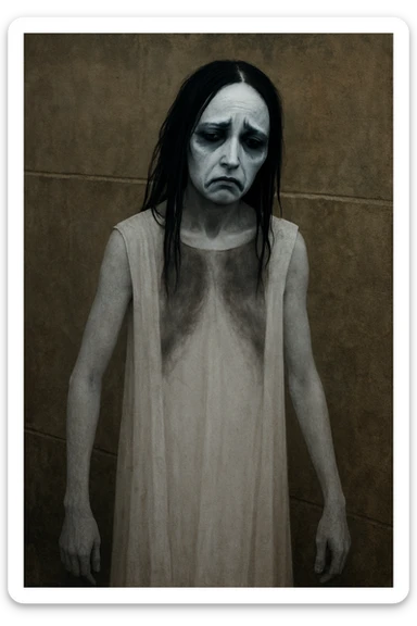 Make the character look sad, keeping the same style and background as the original image. sticker