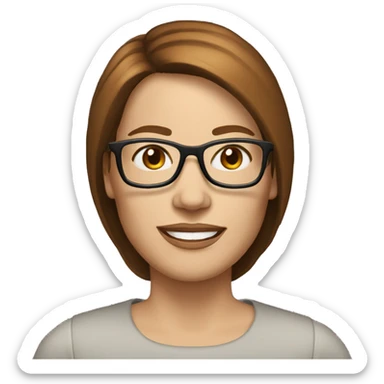 women in her 50's with white skin, brown redish hair long and straight, with glasses and brown eyes sticker