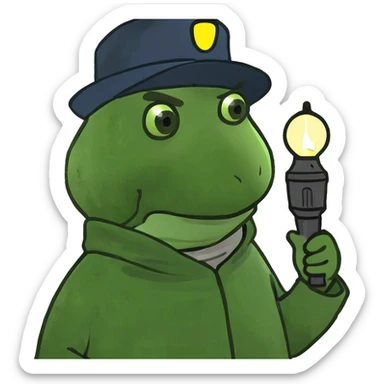 Guy hanging on one hand with a long coat and hat and flashlight  sticker