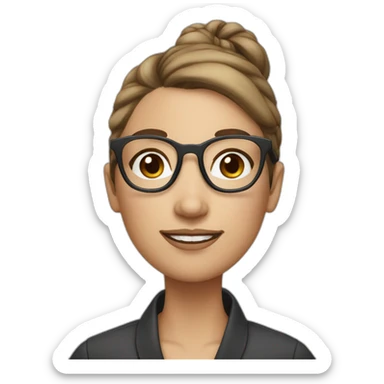 white skin woman with brown hair bun and glasses sticker
